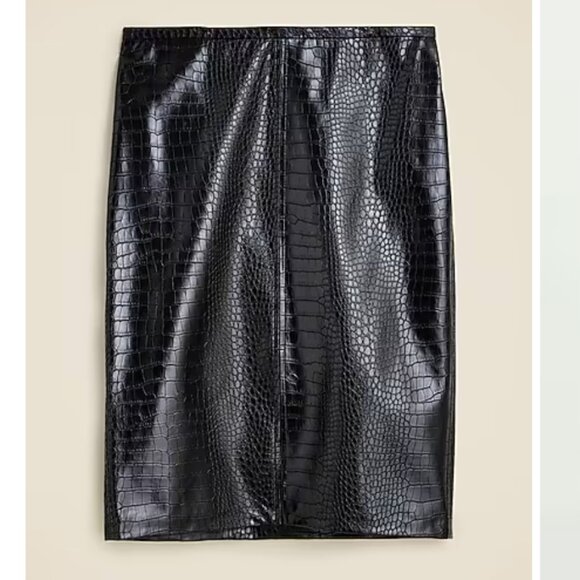 J. Crew Womens Pencil skirt in Croc-embossed Faux Leather Black - Picture 1 of 14